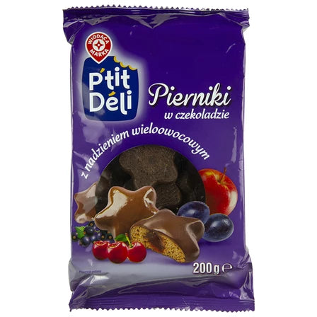 WIODĄCA MARKA P'tit deli Pierniki w czekoladzie z nadzieniem wieloowocowym 200 g