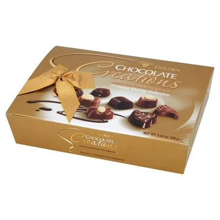 SOLIDARNOŚĆ Złote Czekoladowe Kreacje Praliny z aksamitnymi kremami Bombonierka 228 g