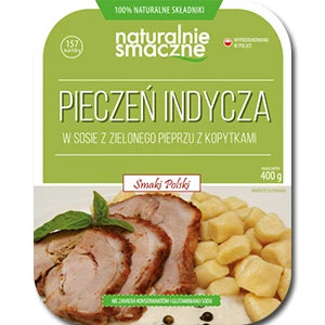 NATURALNIE SMACZNE Pieczeń indycza w sosie z zielonego pieprzu z kopytkami 400 g