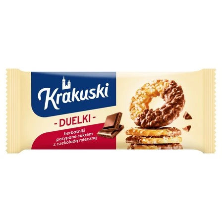 KRAKUSKI Duelki Herbatniki posypane cukrem z czekoladą mleczną 181 g