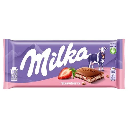 MILKA Czekolada mleczna z nadzieniem o smaku truskawkowym 100 g
