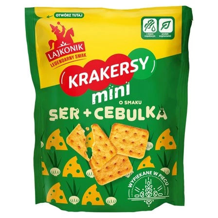 LAJKONIK Krakersy mini o smaku ser i cebulka 100 g