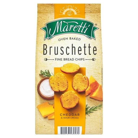 MARETTI Bruschette Pieczone krążki chlebowe o smaku sera cheddar i śmietany 70 g