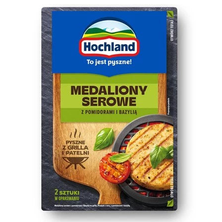 HOCHLAND Medaliony serowe z pomidorami i bazylią (2 x 60 g) 120 g